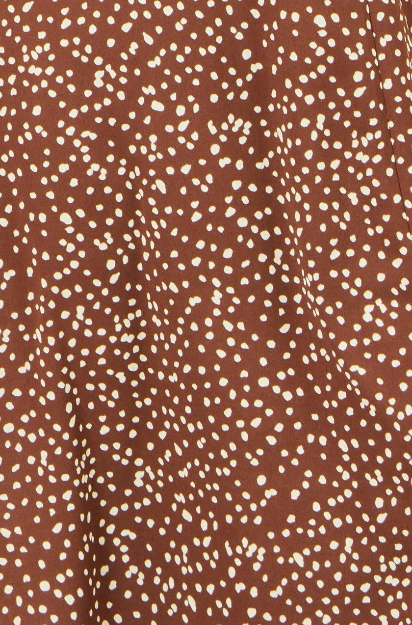 Yumi Brown Spot Midi Dress With Split Hemline