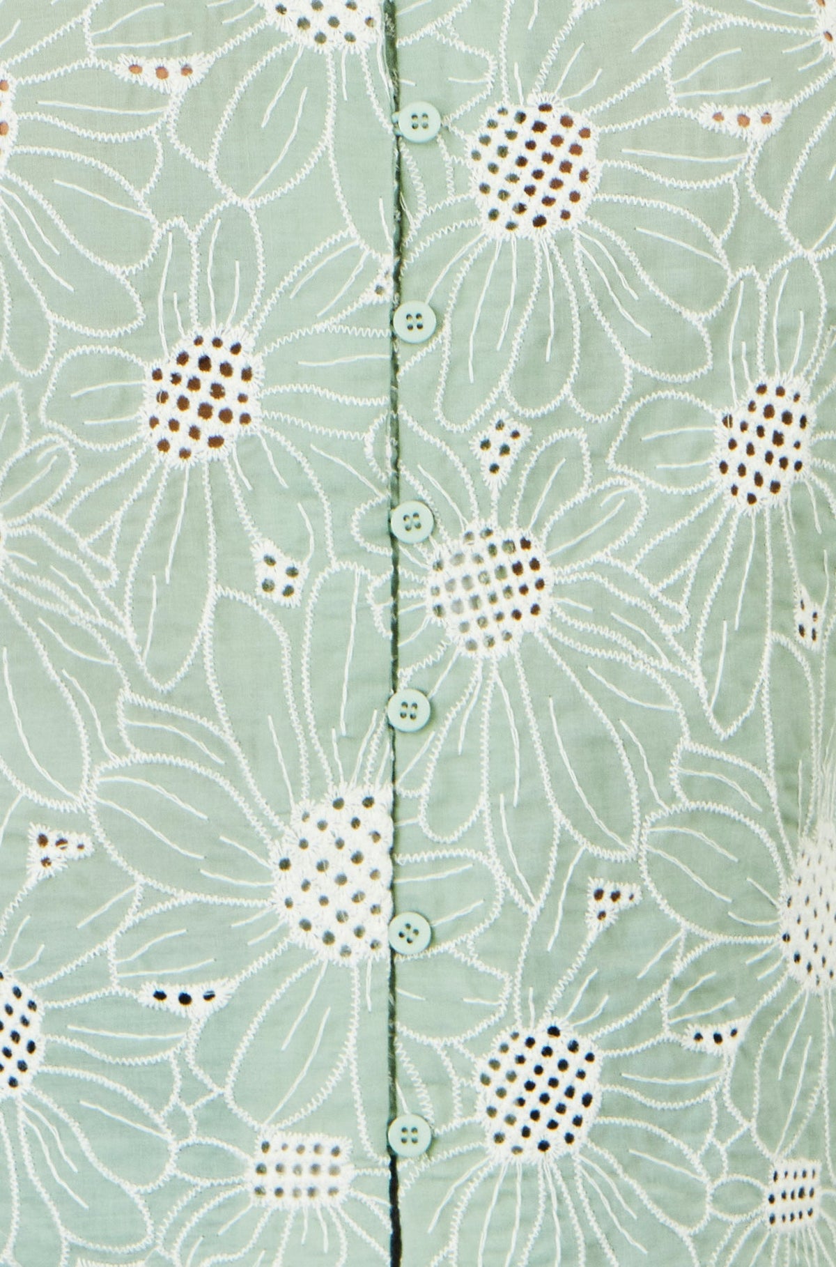 Yumi Green Daisy Broderie Shirt With Fluted Sleeves