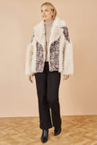Yumi Cream Fur Biker Jacket With Leopard Print