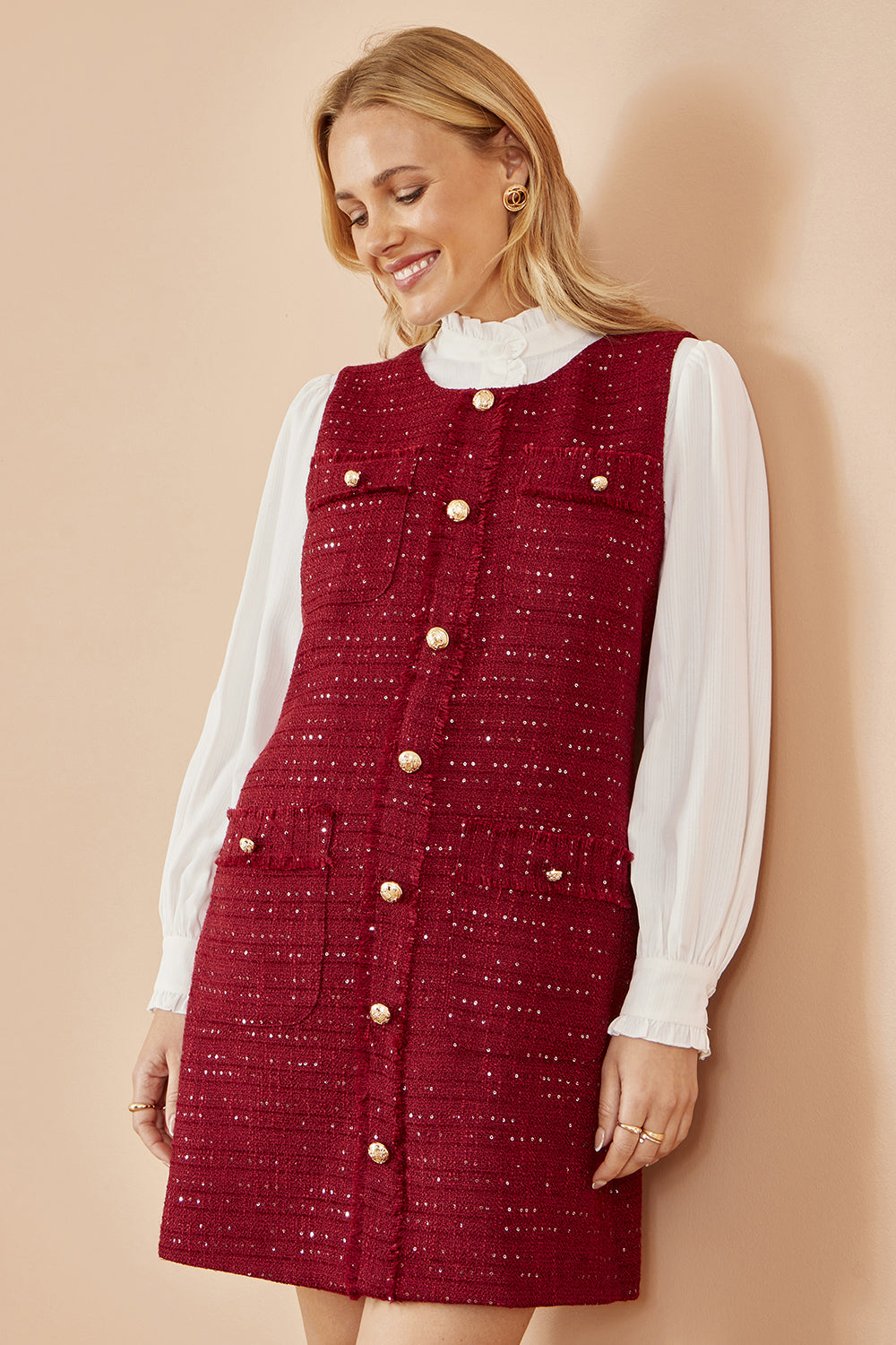 Yumi Burgundy Boucle Tunic Dress