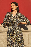 Yumi Brown Leopard Midi Wrap Dress With Kimono Sleeves