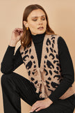 Yumi Beige Animal Print Intarsia Tie Front Waistcoat