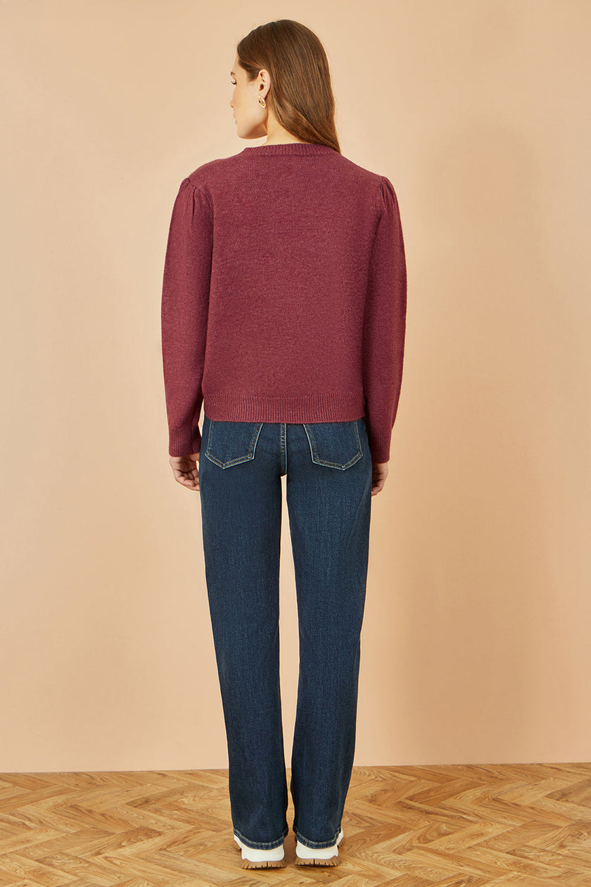 Yumi Burgundy Knitted Jumper With Crochet Flowers