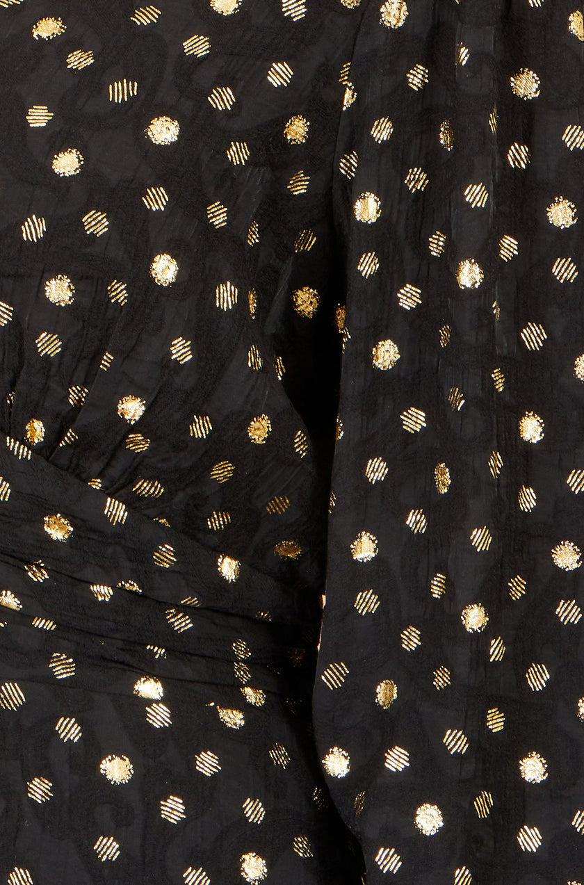Yumi Black Foil Print Midi Dress