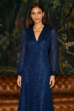 Yumi Navy Sequin Long Sleeve Midi Dress