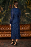 Yumi Navy Sequin Long Sleeve Midi Dress