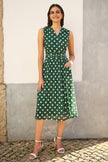 Yumi Green Polka Dot Mesh Wrap Skater Dress With Pockets