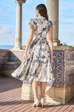 Yumi White Abstract Floral Midi Shirt Dress