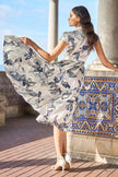 Yumi White Abstract Floral Midi Shirt Dress