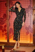 Yumi Black Metallic Sparkle Mesh Wrap Midi Dress