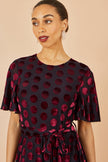 Yumi Burgundy Velour Spot Midi Skater Dress