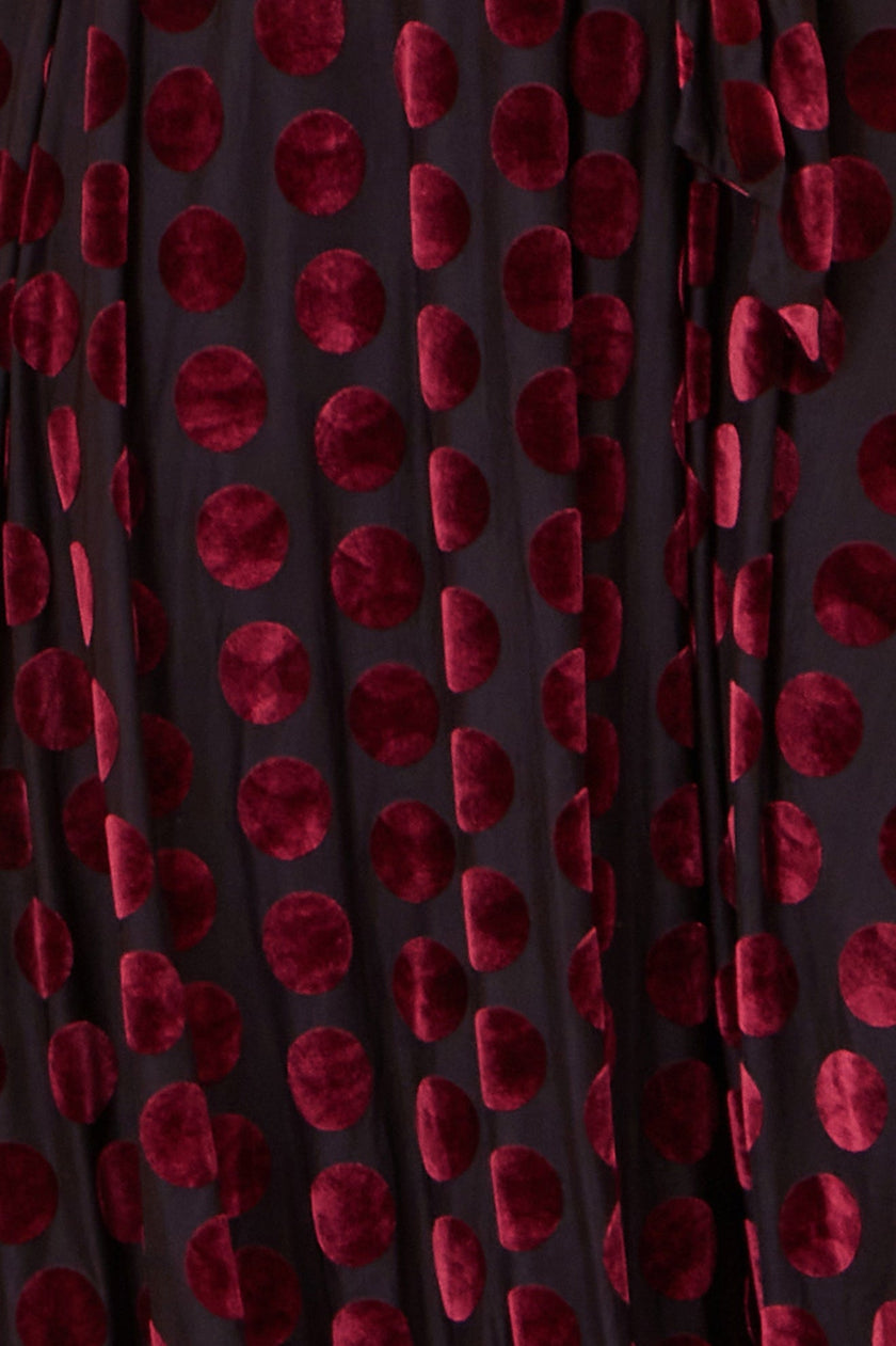 Yumi Burgundy Velour Spot Midi Skater Dress