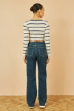 Yumi White Metallic Stripe Knitted Ribbed Top