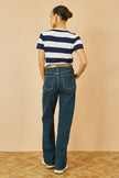 Yumi Navy Block Stripe Knitted Top With Button Details