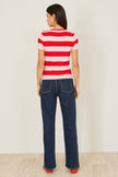 Yumi Red Block Stripe Knitted Top With Button Details