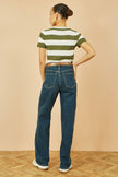 Yumi Green Block Stripe Knitted Top With Button Details