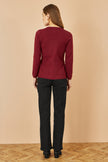 Yumi Burgundy Knitted Fitted Button Down Peplum Cardigan