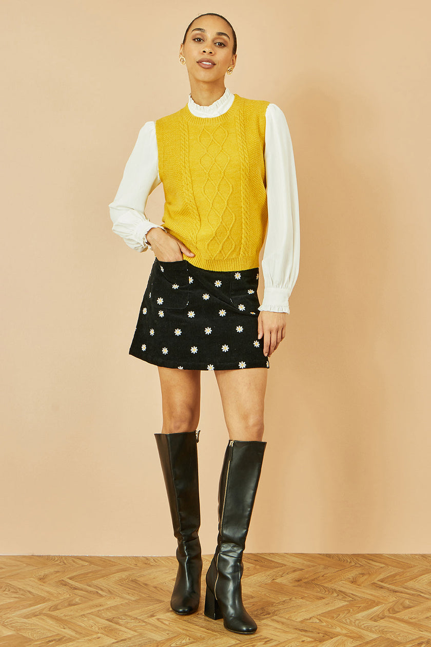 Yumi Mustard Cable Knit Sleeveless Jumper
