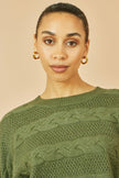 Yumi Green Cable Knit Relaxed Fit Jumper