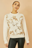 Yumi Cream Relaxed Knitted Jumper With Sequin Detail