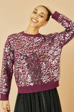 Yumi Burgundy All Over Sequin Relaxed Fit Jumper