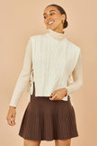 Yumi Ivory Flower Cable Knit Tie Side Pullover