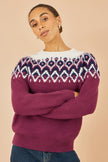 Yumi Burgundy Fair isle Relaxed Fit Knitted Jumper