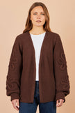 Yumi Brown Cardigan With Flower Detail Sleeves
