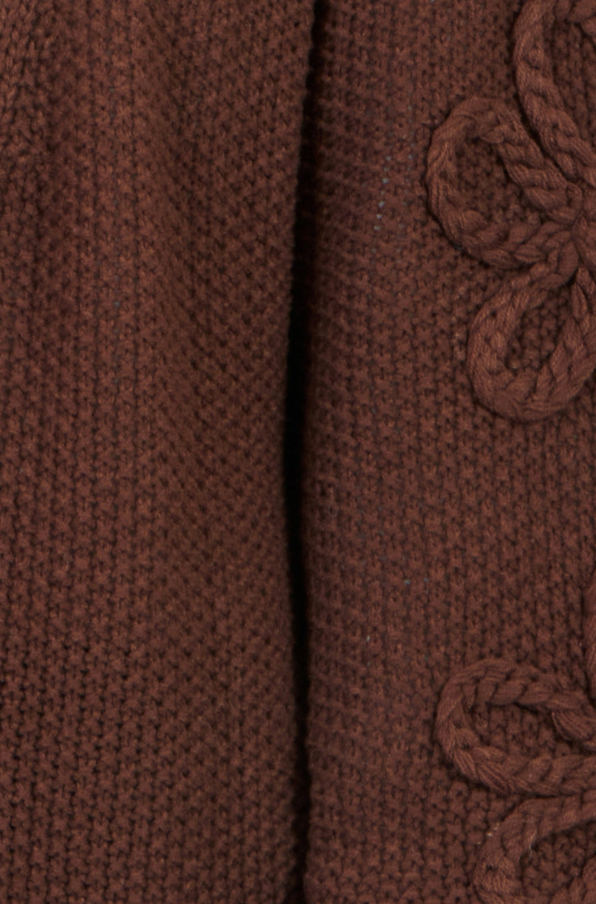 Yumi Brown Cardigan With Flower Detail Sleeves