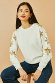 Yumi White Relaxed Fit Jumper With Sequin Star Sleeves