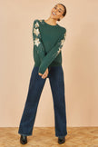 Yumi Green Relaxed Fit Jumper With Sequin Star Sleeves