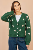 Yumi Green Hand Embroidered Chunky Knitted Cardigan