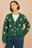 Yumi Green Hand Embroidered Chunky Knitted Cardigan
