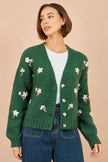 Yumi Green Hand Embroidered Chunky Knitted Cardigan
