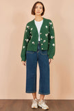 Yumi Green Hand Embroidered Chunky Knitted Cardigan