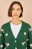 Yumi Green Hand Embroidered Chunky Knitted Cardigan
