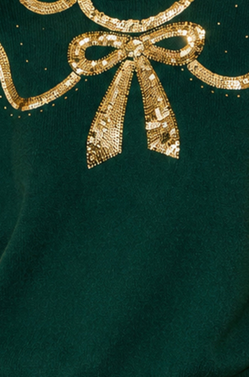 Jersey con escote de lazo y lentejuelas verdes de Yumi