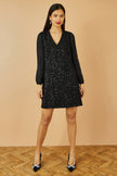 Yumi Black Sequin Tunic With Tie Back And Sheer Sleeves