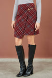 Yumi Burgundy Check Wrap Mini Skirt