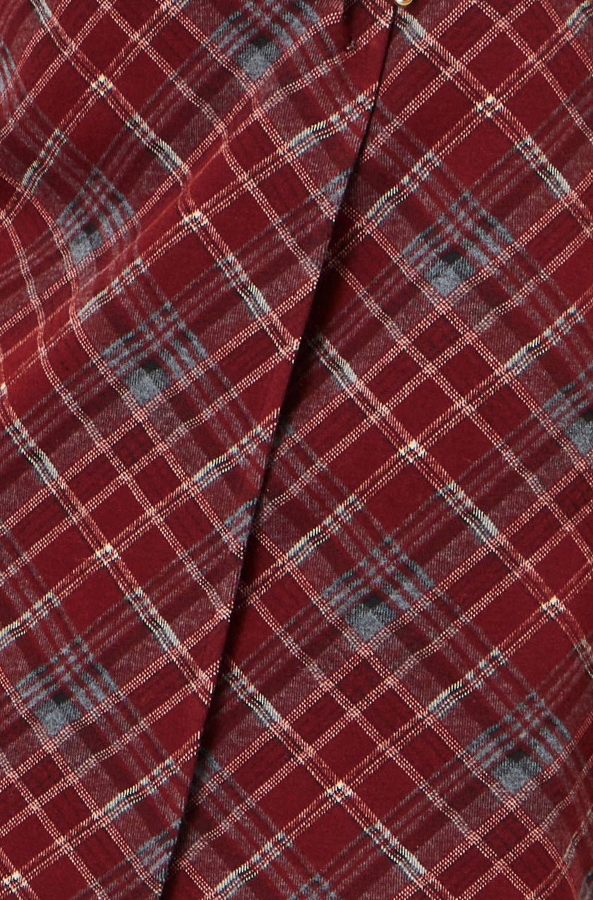 Yumi Burgundy Check Wrap Mini Skirt