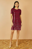 Yumi Burgundy Sequin Stretch Tunic Dress