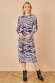 Yumi Multicolour Abstract Stripe Ruched Bodycon Midi Dress