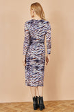 Yumi Multicolour Abstract Stripe Ruched Bodycon Midi Dress