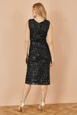 Yumi Black Sequin Fitted Wrap Dress With Split Hem