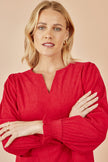Yumi Red Cord Tunic With Ruched Sleeve