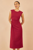 Yumi Burgundy Buckle Detail Ruched Dress