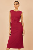 Yumi Burgundy Buckle Detail Ruched Dress