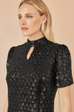 Yumi Black Sequin Tunic Dress with Chevron Pattern & Keyhole Neckline