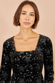 Yumi Black Starburst Foil Print Long Sleeve Skater Dress