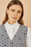 Yumi Grey Bow Print Pinafore Dress With Button Up